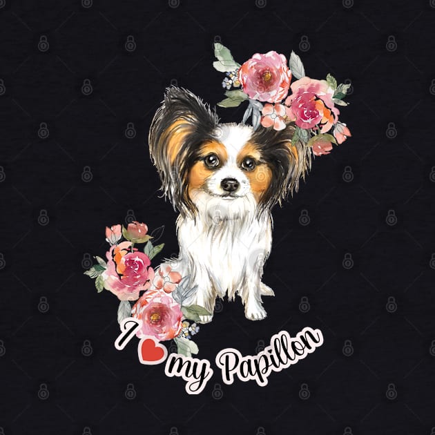 I Love My Papilllon Cute Yorkshire Terrier Puppy Watercolor Art by AdrianaHolmesArt